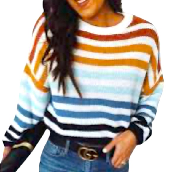 entro Sweaters - Entro•Multi Color Stripe Crew Neck Sweater